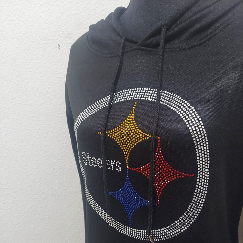 Black Steelers Hoodie with Rhinestone Logo